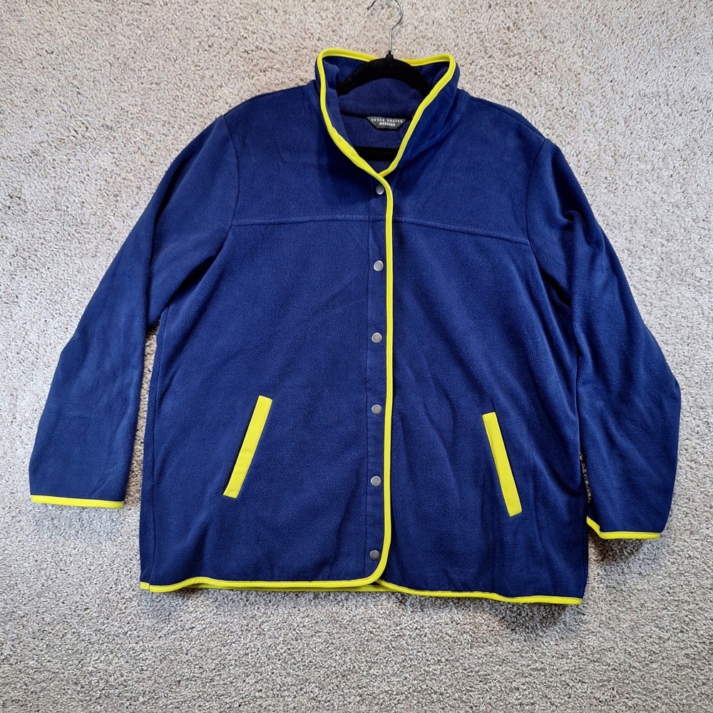 Susan Graver Fleece Jacket Womens XL Blue Weekend Snap‎ Front Contrast Trim Cozy